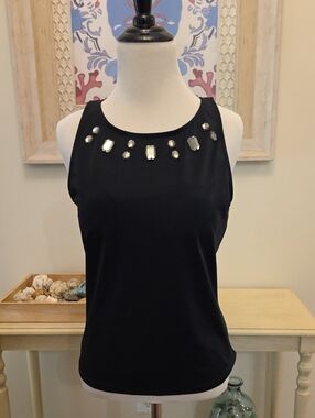 Shape FX Black Jeweled Swim Tank Top